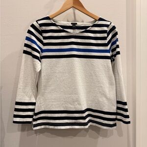 J. Crew Black, Ivory and Blue Striped Boatneck Top